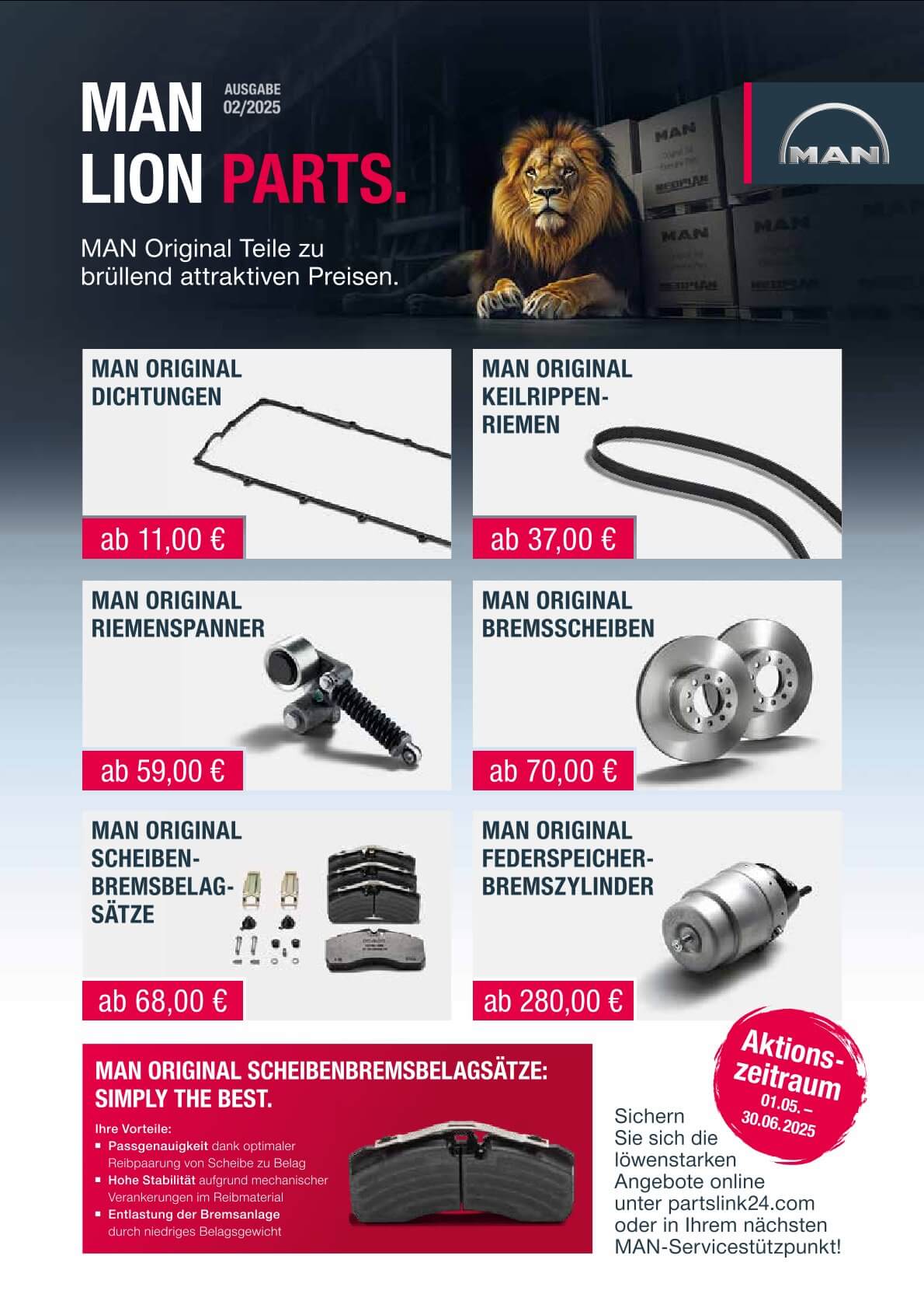 MAN Originalteile: Dichtungen, Riemen, Bremsscheiben ab 11,00 €. Löwenstarke Angebote bis 30.06.2025.